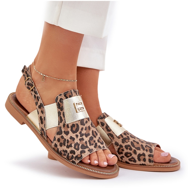 Zazoo 40385 sandálias de couro feminino com estampa de leopardo marrom castanho