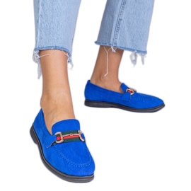 Mocas azuis de Ekozamsz com uma decoração de ouro azul Mocas azuis de Ekozamsz com uma decoração de ouro azul