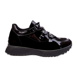 Sapatos esportivos femininos lacados de couro M01/2 Zazoo Black preto