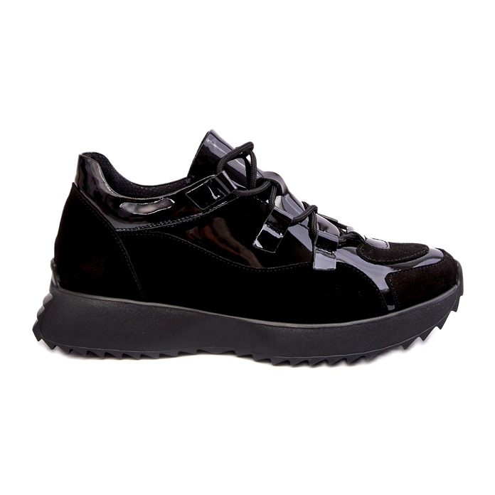 Sapatos esportivos femininos lacados de couro M01/2 Zazoo Black preto