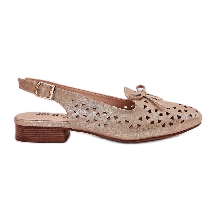 Jezzi Ballerinas OpenWork com um salto de ouro aberto dourado