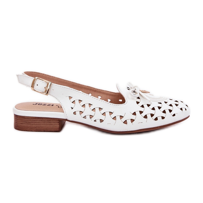 Jezzi Ballerinas OpenWork com um salto branco aberto