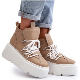 Calçados esportivos femininos de couro Zazoo 3416, bege