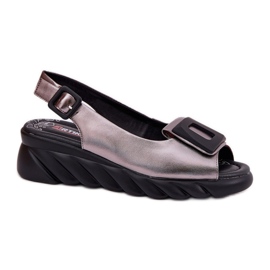 Sandálias de couro feminino com uma cunha com decoração artiker 56c2158 grafite prata