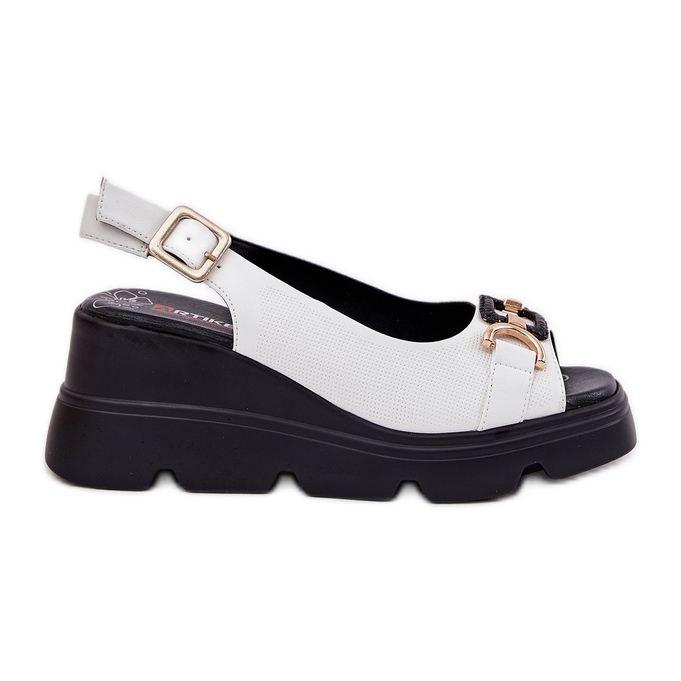 ARTIKER Sandálias de couro feminino na cunha e plataforma com decoração artker 56c1588 branco