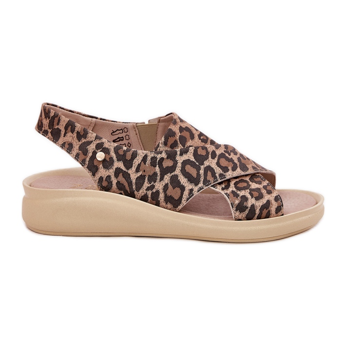 Zazoo 40392 sandálias de couro estampa de leopardo marrom feminino bege