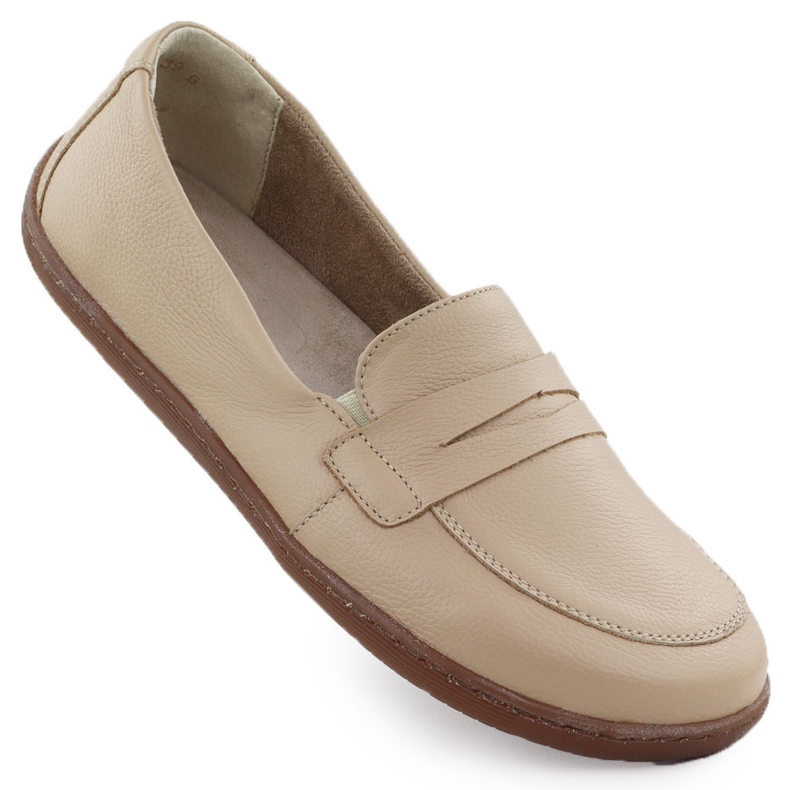 Mocassins de couro feminino Ekri Helios 433 bege