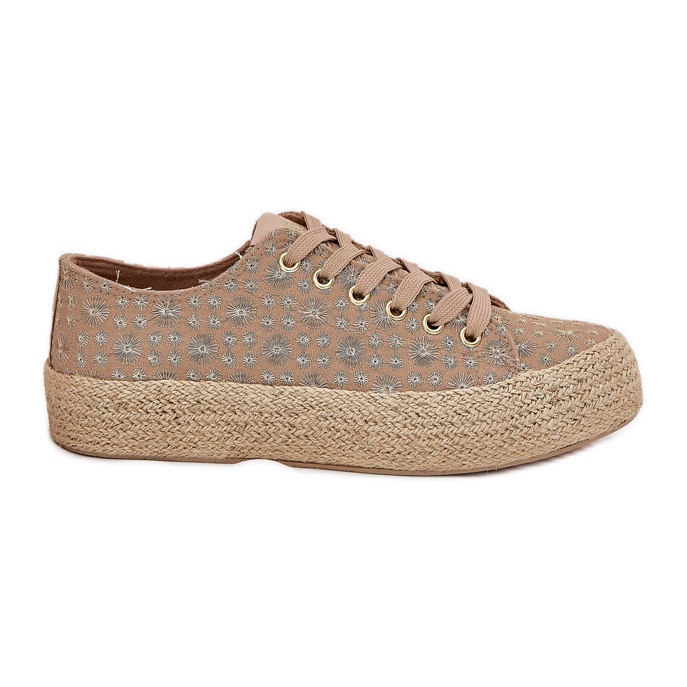 Tênis patrocinados femininos na plataforma com Lee Cooper LCW-25-08-3646L Khaki Braid bege
