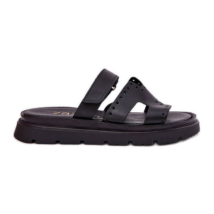 Flipers de couro natural feminino na plataforma Zazoo 40440 preto