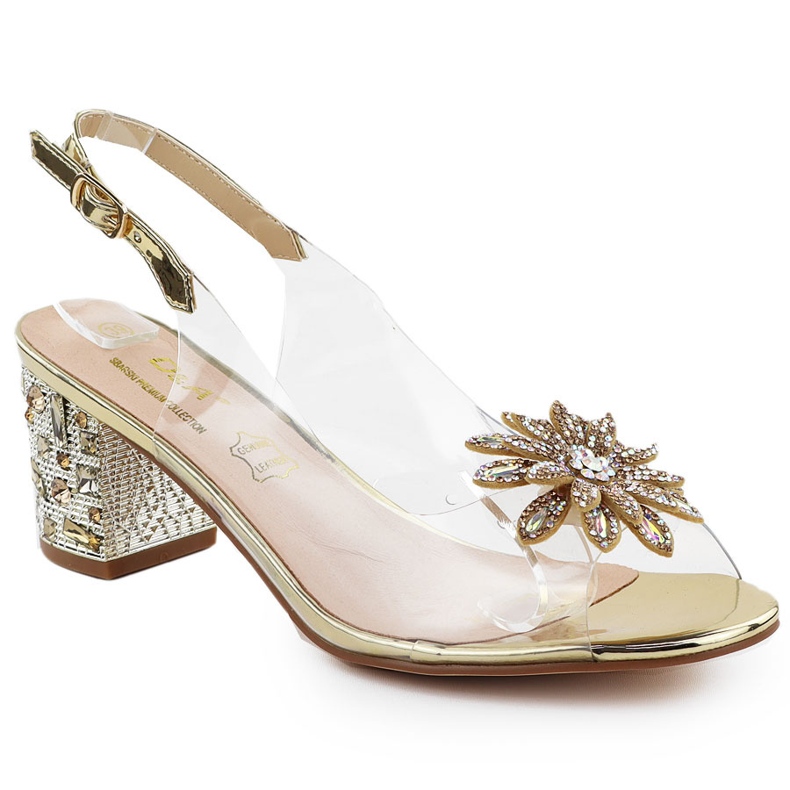 S.Barski Sandálias femininas transparentes no poste com zircões Złote D&amp;A por S. Barski MR51-002 dourado