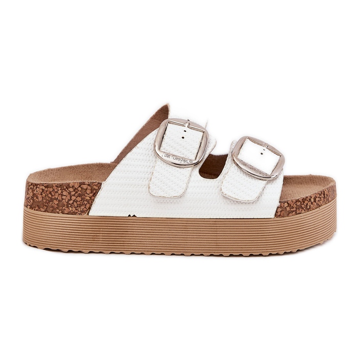 Plataforma feminina chinelos com Lee Cooper LCW-25-35-3496L Fivelas brancas branco