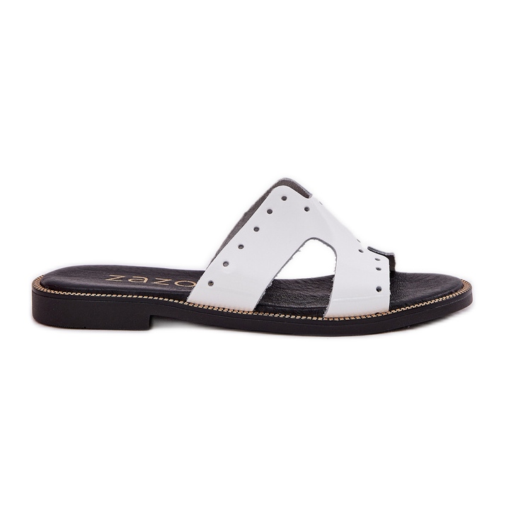 Zazoo 40326 Flippers femininos envernizados com recortes decorativos brancos