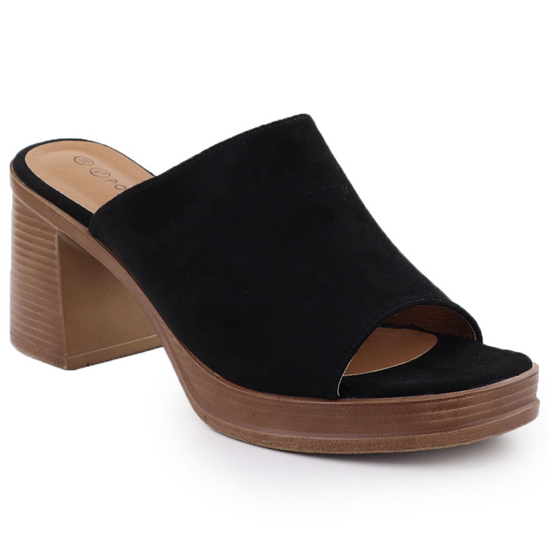 Camurça feminina chinelos no preto Potocki Post 54309