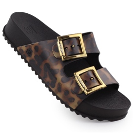 Flip de mulheres com fivelas de praia com estampa de leopardo Zaxy RR285059 marrom