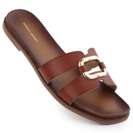 Chinelos femininos com decoração marrom sergio leone sk077h castanho