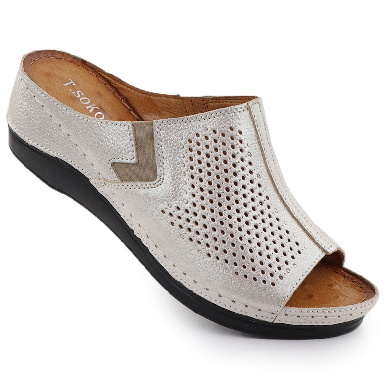 Custas de couro feminino com cunhas douradas com apatrinho T.SOKOLSKI L25-157 dourado