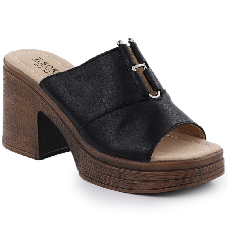 Flip de couro feminino no Black T.Sokolski L25-13 Post preto