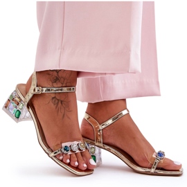 Sandália feminina de salto alto com cristais dourados S.Barski MR1037-01