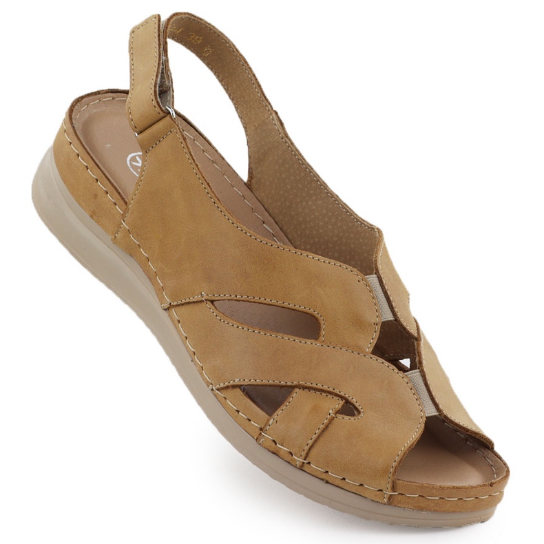 Sandálias femininas de couro em cunhas Helios marrom claro 144 castanho