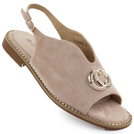 Sandálias femininas construídas com decoração bege 43329 Potocki