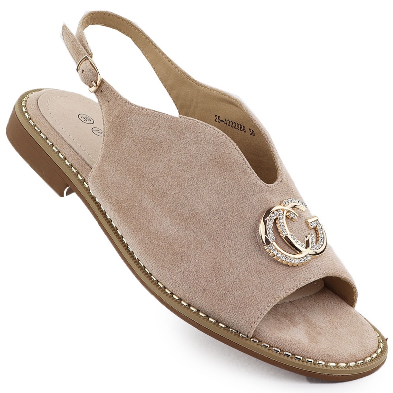 Sandálias femininas construídas com decoração bege 43329 Potocki