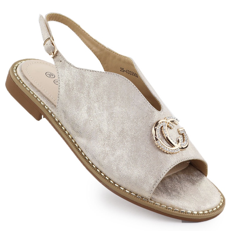 Sandálias femininas construídas com um ornamento de Golden 43329 Potocki dourado