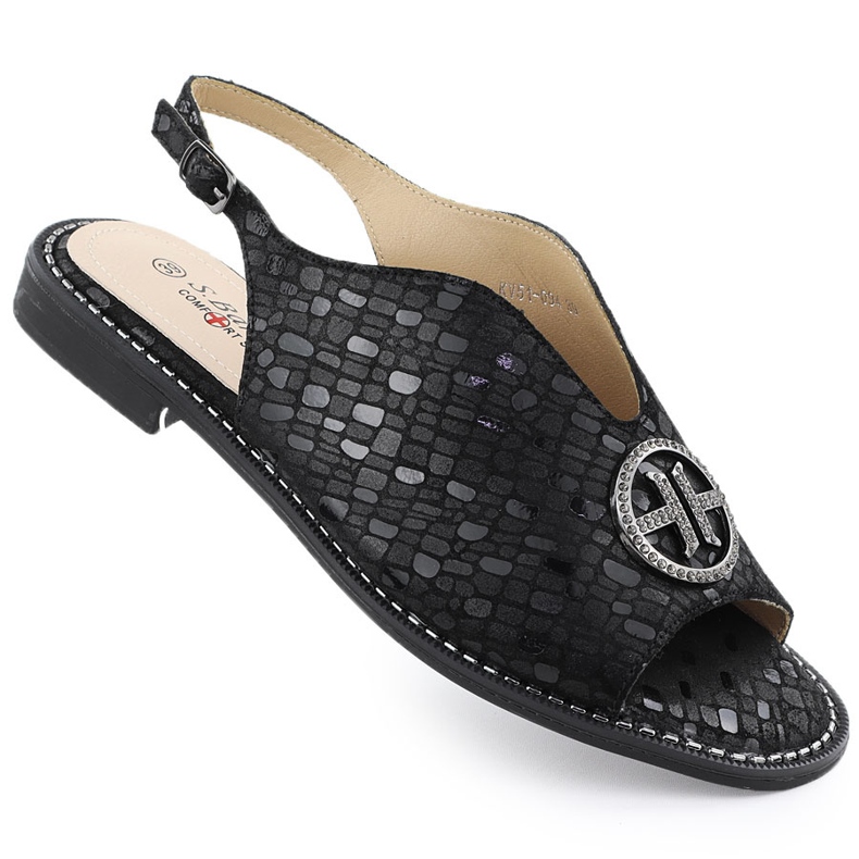 S.Barski Sandálias de couro feminino Czarne S. Barski KV51-094 preto