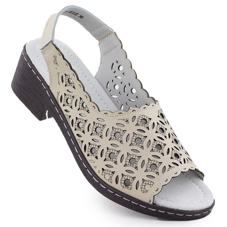 Sandálias de couro feminino aberto no Pad Bege T.SOKOLSKI L25-25