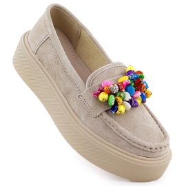 Mocas de couro na plataforma com bege bege filippo dp6765 Mocas de couro na plataforma com bege bege filippo dp6765