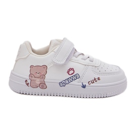 Tênis de Velcro Children com um urso de pelúcia branca branco