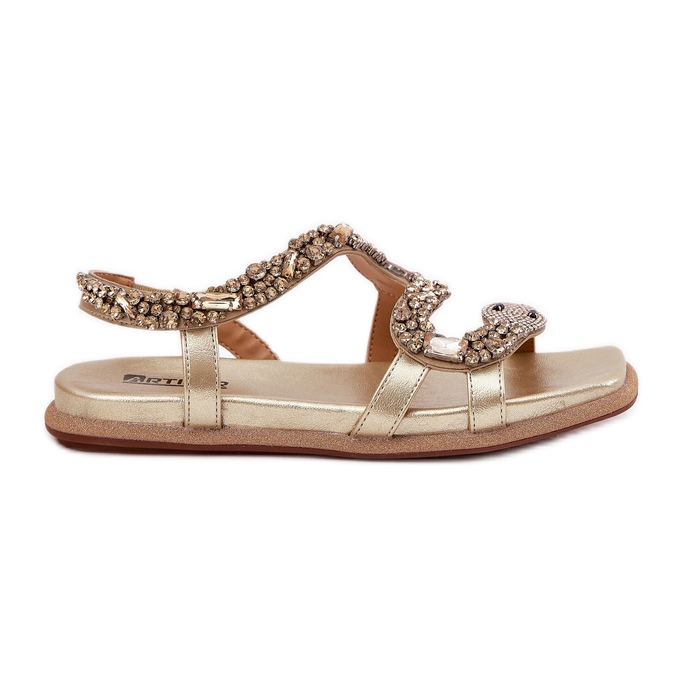 ARTIKER Sandálias femininas com decoração de mangueira de couro eco artker 56c1362 ouro dourado