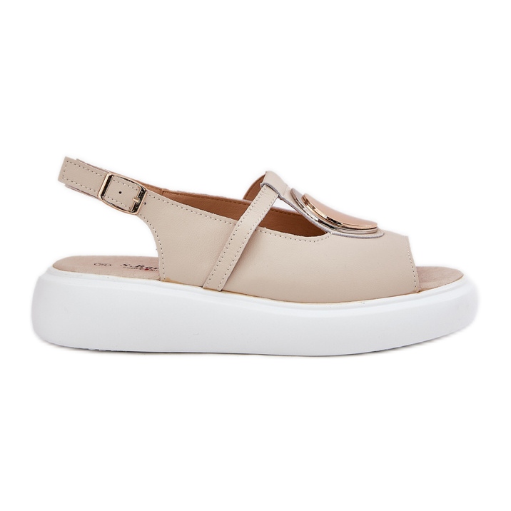 Sandálias femininas elegantes de couro S.Barski Gr51-603 Beige bege