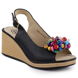 Sandálias de cunha de couro com contas coloridas preto filippo ds6021