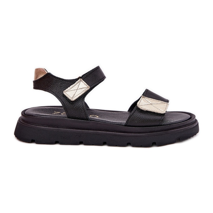 Sandálias de couro feminino na plataforma Zazoo 40443 Black preto