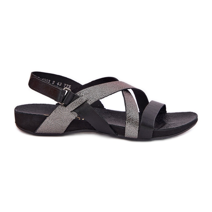 Sandálias femininas de couro plano Zazoo 40032 Black preto
