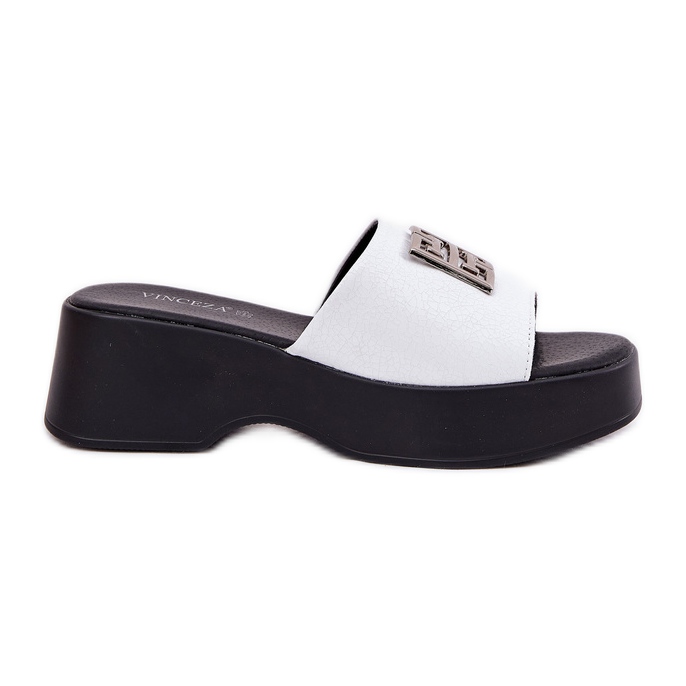 Flip de couro feminino com um Vinceza 79526 White branco