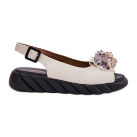 Sandálias de couro feminino com Artiker 54C1627 Cristais bege