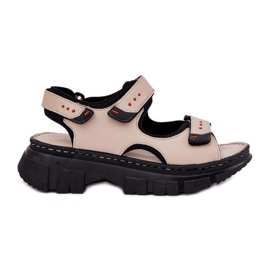 Sandálias de couro feminino com velcro artiker 56c0471 bege