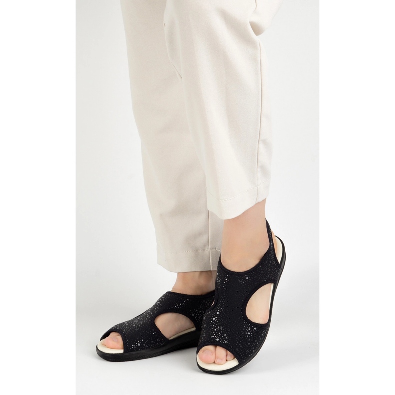 Vriston Sapatos femininos sandálias flexíveis COMFOOT EMMA BLACK GLOSSY preto