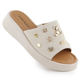 Cunhas de couro feminino com bege Vinceza 66741