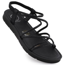 Sandálias femininas com romanos com zircões cúbicos pretos Filippo DS6884