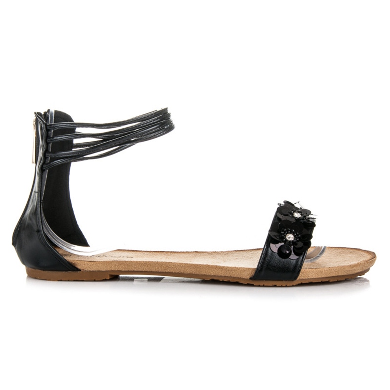 Abloom Sandálias planas em um controle deslizante preto