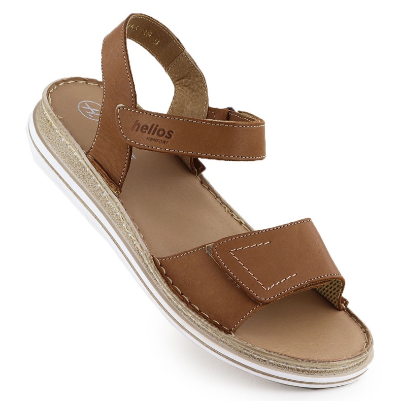 Sandálias de couro feminino para helios de velcro marrom 155 castanho