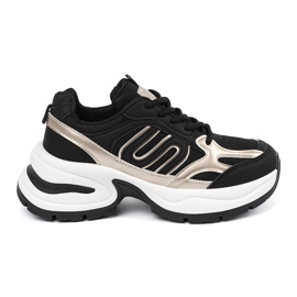 Tênis de mulheres negras com inserções de ouro preto