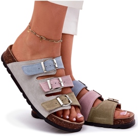 Camurça feminina chinelos com panto fino rr267034 fivelas azuis azul