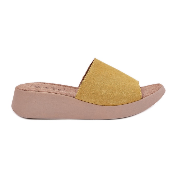 Flip de camurça feminina -Flops no panto Fino RR267038 Wedge amarelo