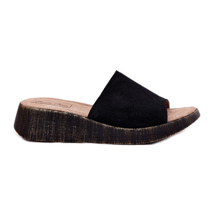 Flip de camurça feminina -Flops no panto Fino RR267043 Cunhas pretas preto