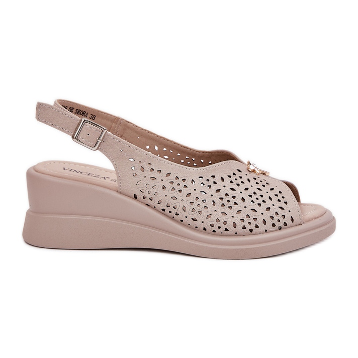 Sandálias femininas de couro aberto para Vinceza 79529 Beige bege
