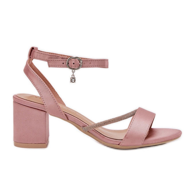 Sandálias femininas no pilar com zircões rosa Vinceza 20268
