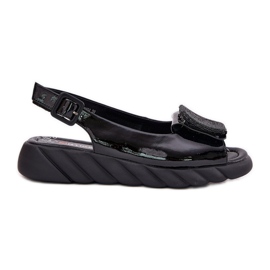 ARTIKER Sandálias femininas lacadas em couro com uma cunha com decoração artker 56c1564 preto